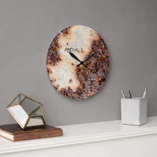 Grande Horloge Ronde Texture métallique rouille brun cool Nom personnal