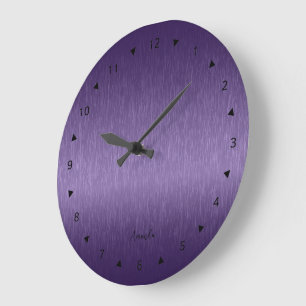 Grande Horloge Ronde Texture métallique violette profonde minimale