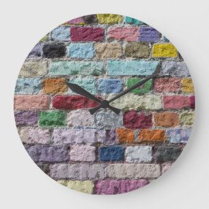 Grande Horloge Ronde Texture murale en brique peinte colorée