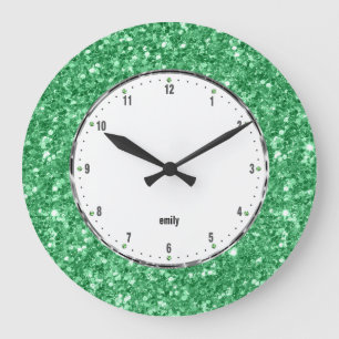 Grande Horloge Ronde Texture Parties scintillant verte Imprimer grande
