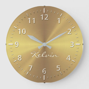 Grande Horloge Ronde Texture radiale métallique personnalisée d'or