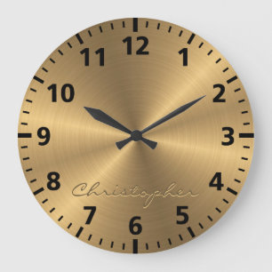Grande Horloge Ronde Texture radiale métallique personnalisée d'or