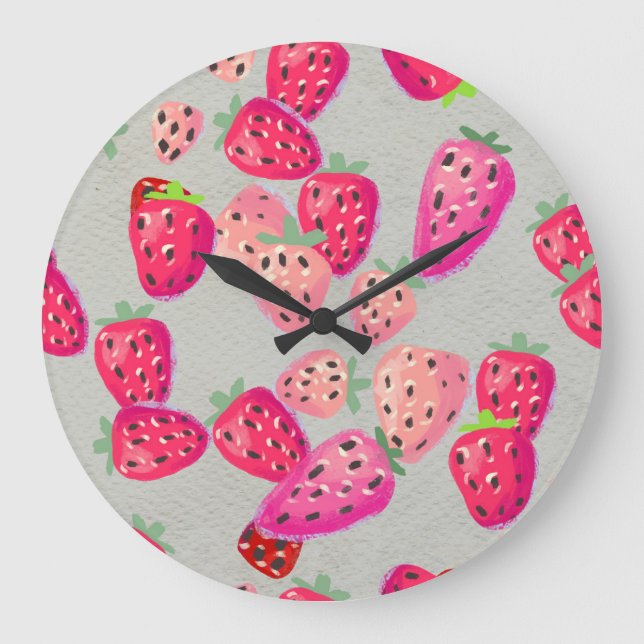 Grande Horloge Ronde Texture tirée à la main de fraise mûre (Recto)