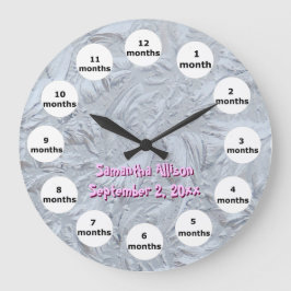 Grande Horloge Ronde Textured Glass Pink Photo 12 Month Baby