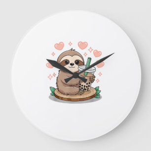 Grande Horloge Ronde Thé aux perles de paresseux T-Shirt Bubble Tea