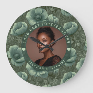 Grande Horloge Ronde Thème Anémones Cadeaux Cinquante Anniversaire Pour