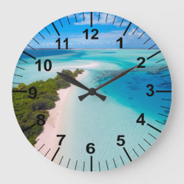 Grande Horloge Ronde Thème bleu vert d'océan et de plage
