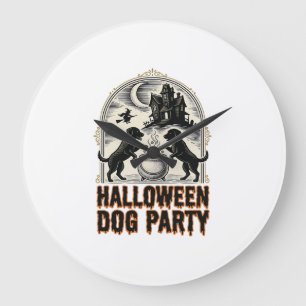Grande Horloge Ronde Thème de fête pour chien Halloween Chaudron de sor