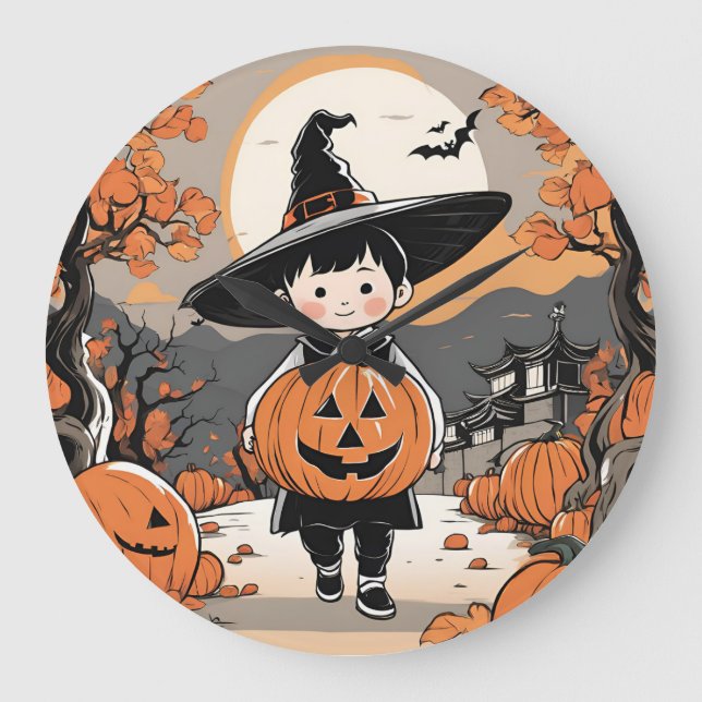 Grande Horloge Ronde thème de l'horloge garçon halloween (Recto)