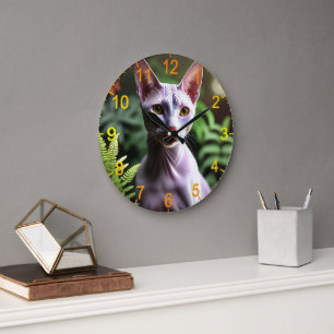 Grande Horloge Ronde "Thon le chat sans cheveux : élégant et soyeux"