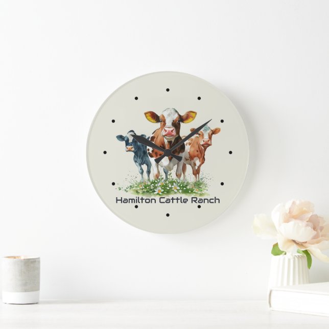 Grande Horloge Ronde Three Cows Humorous Personalized  (Maison)