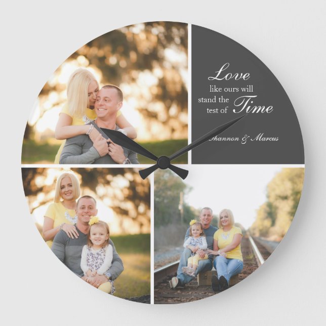 Grande Horloge Ronde Three Photo Collage Wedding Custom Large Clock (Recto)