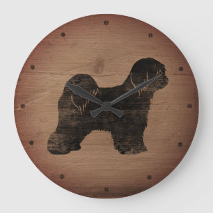 Grande Horloge Ronde Tibétain Terrier Silhouette Rustique