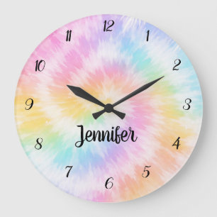 Grande Horloge Ronde Tie-Dye Rose Pâle Chic Féminin