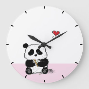 Grande Horloge Ronde Tige rose de panda et de bambou