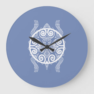 Grande Horloge Ronde Tiki Guerrier Tatouage de Tortue