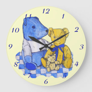 Grande Horloge Ronde tissu bleu de pique-nique de contrôle avec trois