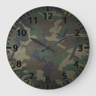 Grande Horloge Ronde Tissu de Camo de région boisée