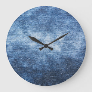 Grande Horloge Ronde Tissu en denim usé, arrière - plan texturé.