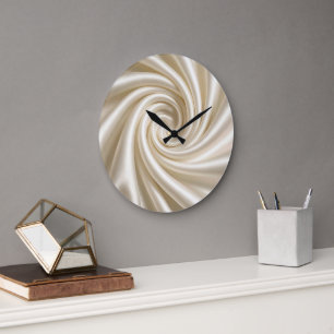 Grande Horloge Ronde Tissu Satiné Ivoire Tourbillonnant Abstrait