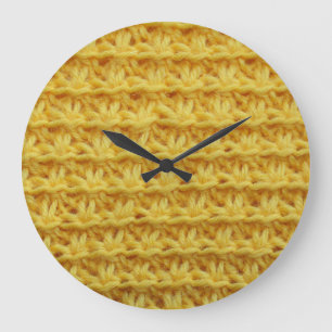 Grande Horloge Ronde Tissu tricoté jaune : texture rayée.