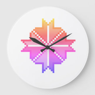 Grande Horloge Ronde Toile abstraite géométrique colorée à deux tons