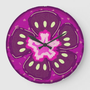 Grande Horloge Ronde Tomate Tranchée Violet Vibrant Peint Fruit Moderne