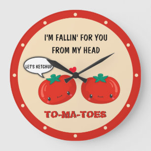 Grande Horloge Ronde Tomates en amour Cute Romantique Saint Valentin
