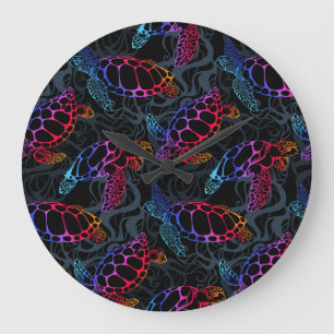 Grande Horloge Ronde Tortue de mer psychédélique : Boho Ocean