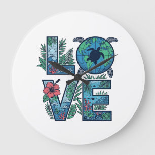 Grande Horloge Ronde Tortue de mer Terre Tropical Amour