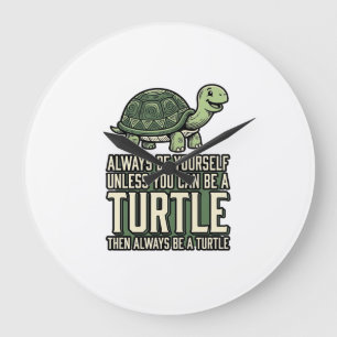 Grande Horloge Ronde Tortue Drôle Soyez Vous-Même Design De Chemise Vin
