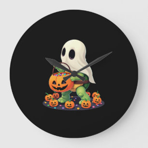 Grande Horloge Ronde Tortue fantôme mignonne d'Halloween avec bonbons (