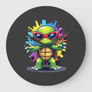 Grande Horloge Ronde Tortue Mignonne Portant Des Lunettes De Soleil Pei
