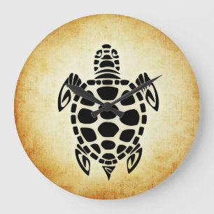 Grande Horloge Ronde Tortue tribale Brown mignonne de tortue