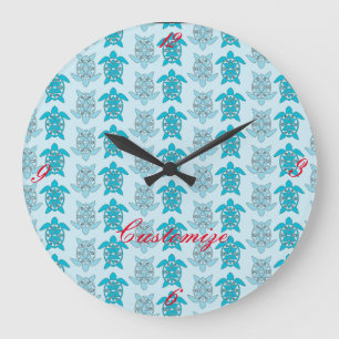 Grande Horloge Ronde Tortues bleues nageant Thunder_Cove