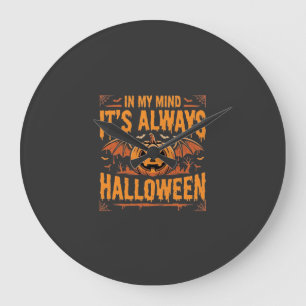 Grande Horloge Ronde Toujours Citrouille Chauve-souris Halloween Design