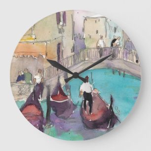Grande Horloge Ronde Tour de gondole de Venise d'aquarelle des