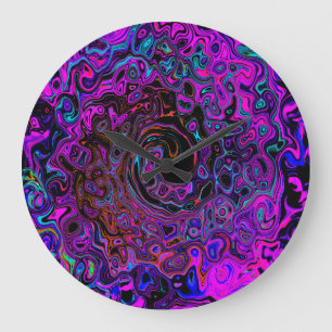 Grande Horloge Ronde Tourbillonnement Liquide Rétro Noir et Magenta