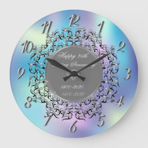 Grande Horloge Ronde Tourbillons Argentés 50 Ans de Mariage holographiq