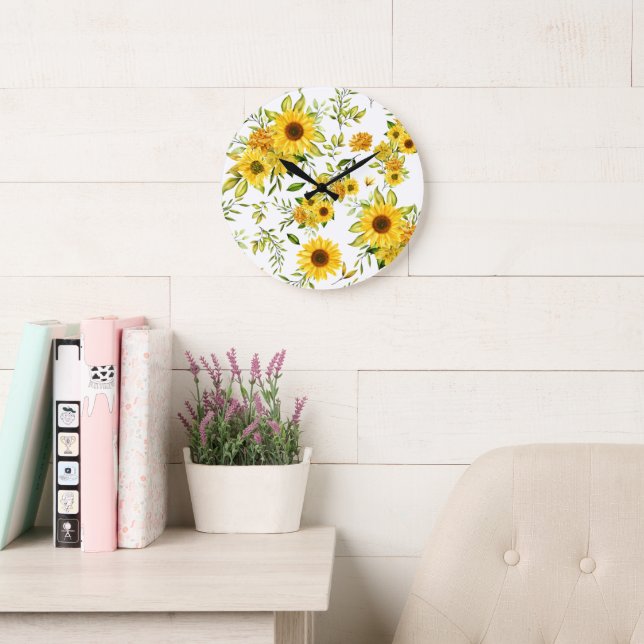 Grande Horloge Ronde Tournesol à l'aquarelle 8 (Salle de lecture)