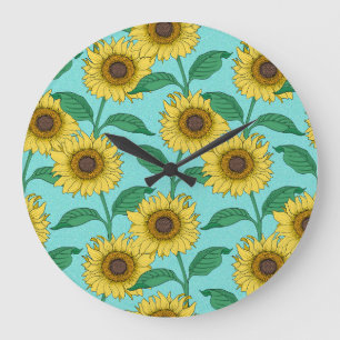 Grande Horloge Ronde Tournesol Illustration Mode Répéter le Motif