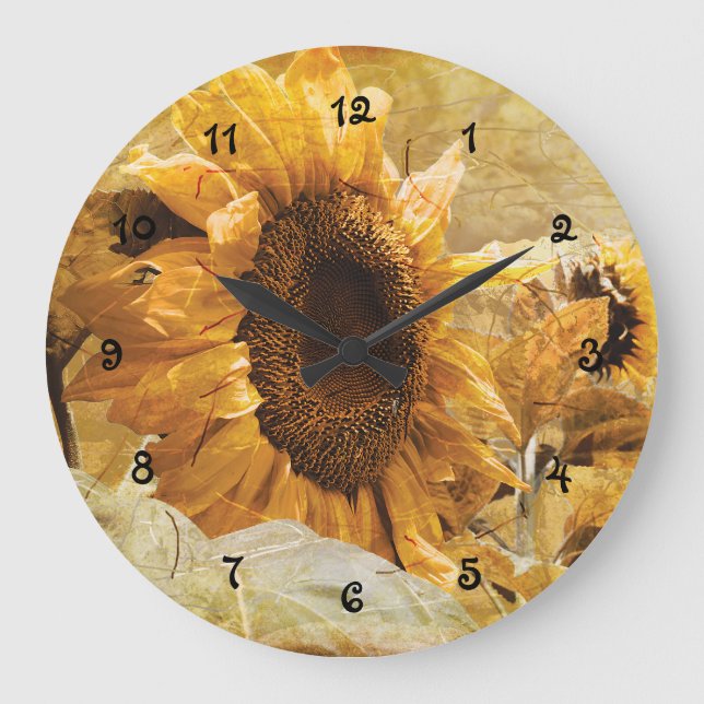 Grande Horloge Ronde Tournesol Jaune Belle campagne Design floral (Recto)