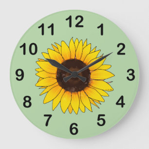 Grande Horloge Ronde Tournesol Jaune Vibrant en Fleur