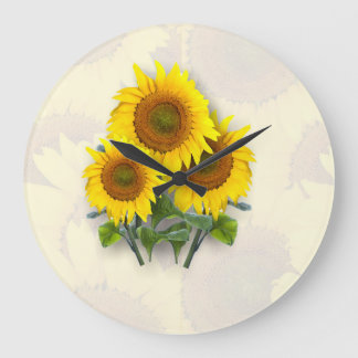 Grande Horloge Ronde Tournesols sur des tournesols