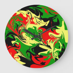 Grande Horloge Ronde Tournoyants rouges, jaunes, noirs et verts