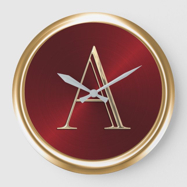 Grande Horloge Ronde TOUS LES INITIALES Monogramme sur rouge (Recto)