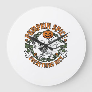 Grande Horloge Ronde Tout Citrouille Épice Nice Halloween Squelette V