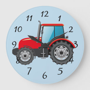 Grande Horloge Ronde Tracteur rouge animé