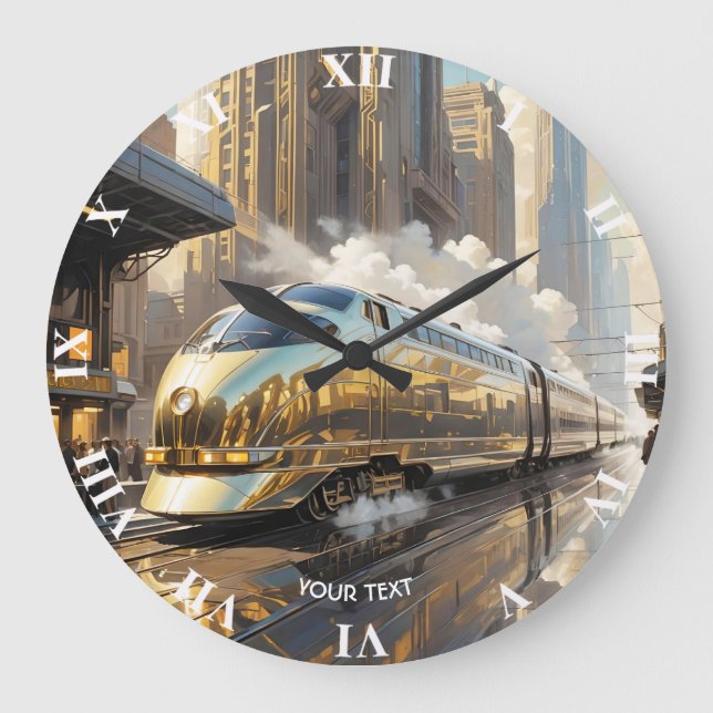 Grande Horloge Ronde Train Art Déco Imaginaire (Recto)