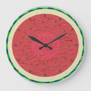 Grande Horloge Ronde Tranche de pastèque rouge vibrante - Fruit peint
